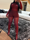 Mock-Neck Three-Piece Set Burgundy