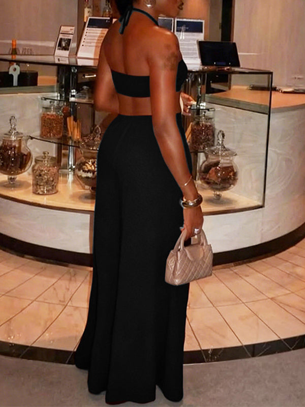 Halter Cutout Wide-Leg Jumpsuit Black