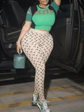 Colorblock Tee & Skinny Pants Set Green