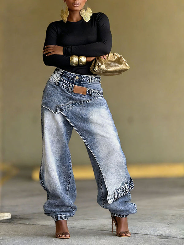 Asymmetric Overlap Jeans Light Wash Blue