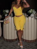 Solid Halter Top & Tied Shorts Set Yellow