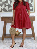 Frilled Button-Front Shirt Dress Red
