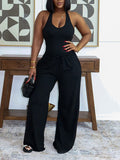 Solid Tank Top & Wide-Leg Pants Set Black