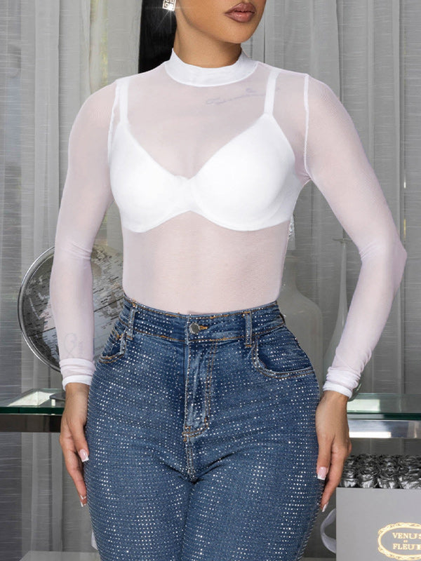Solid Sheer Bodysuit White