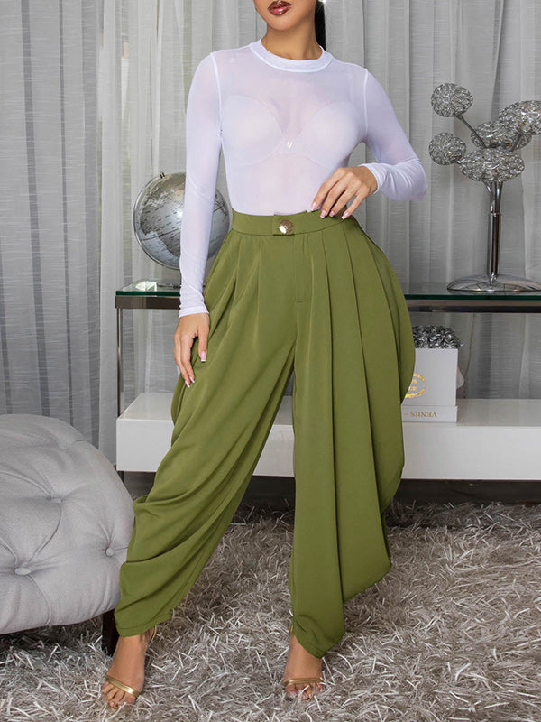 Solid Ruched Pants Green