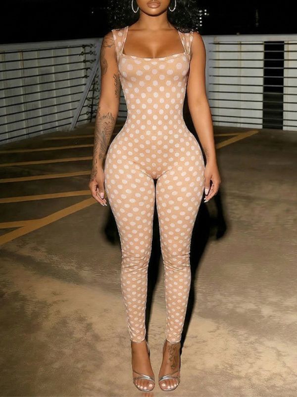 Dot Open-Back Sleeveless Jumpsuit