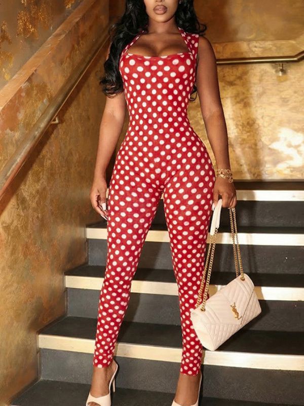 Dot Open-Back Sleeveless Jumpsuit
