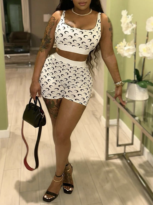 Printed Tank Top & Shorts Set White
