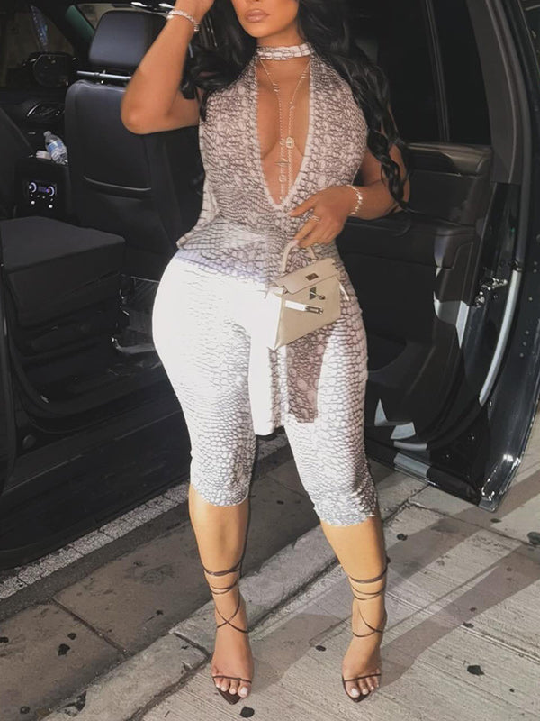 Printed Halter Tied Jumpsuit White