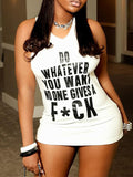 Letter-Print Sleeveless Dress White