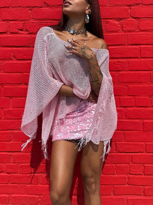 Fringe Crochet Boat-Neck Top