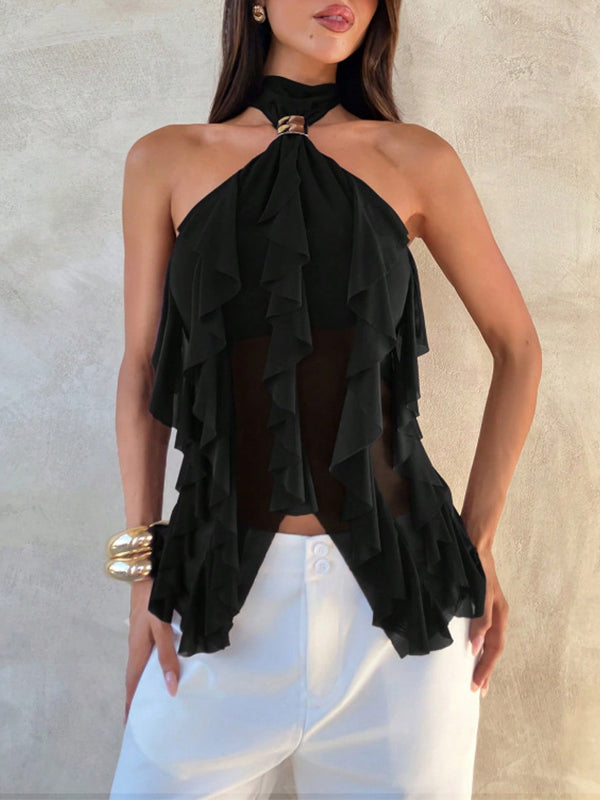 Ruffle Halter Top Black