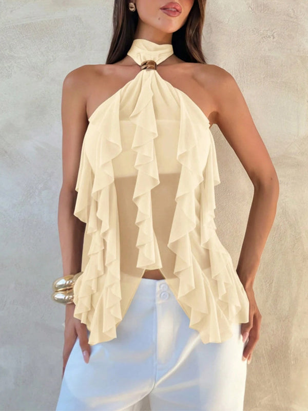 Ruffle Halter Top Beige