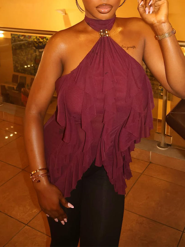 Ruffle Halter Top Purple