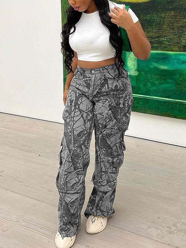 Printed Cargo Pants Gray