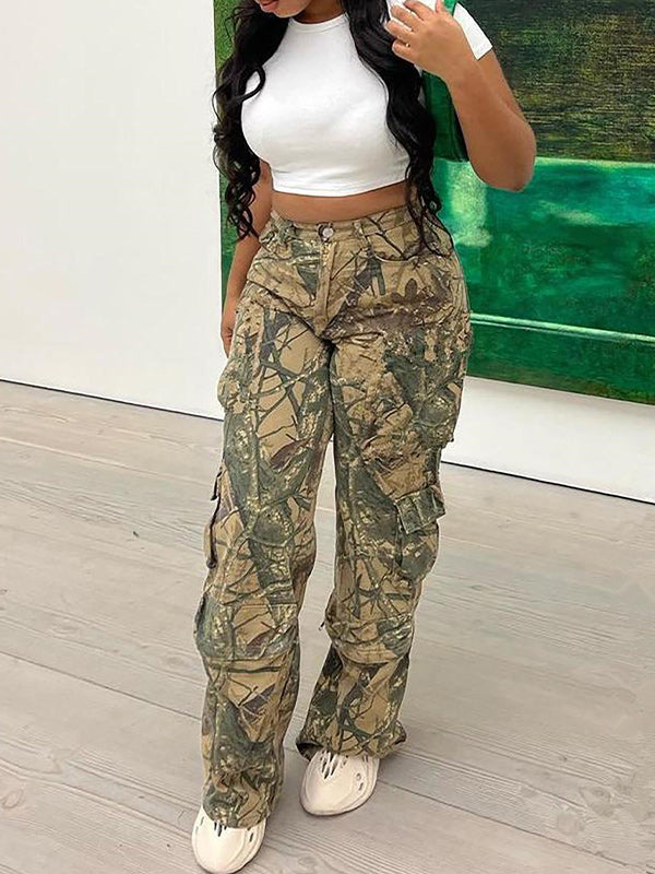 Printed Cargo Pants Camel
