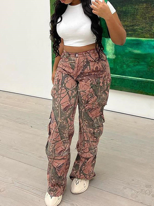 Printed Cargo Pants Pink