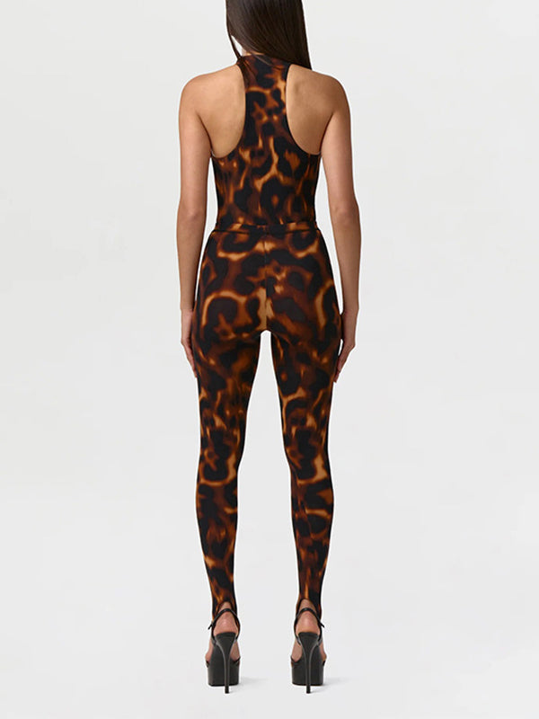 Leopard Sleeveless Bodysuit & Pants Set