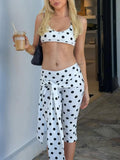 Dot Halter Bra Top & Capri Pants Set White