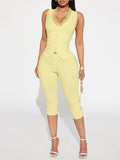 Lace-Combo Button-Front Jumpsuit Yellow