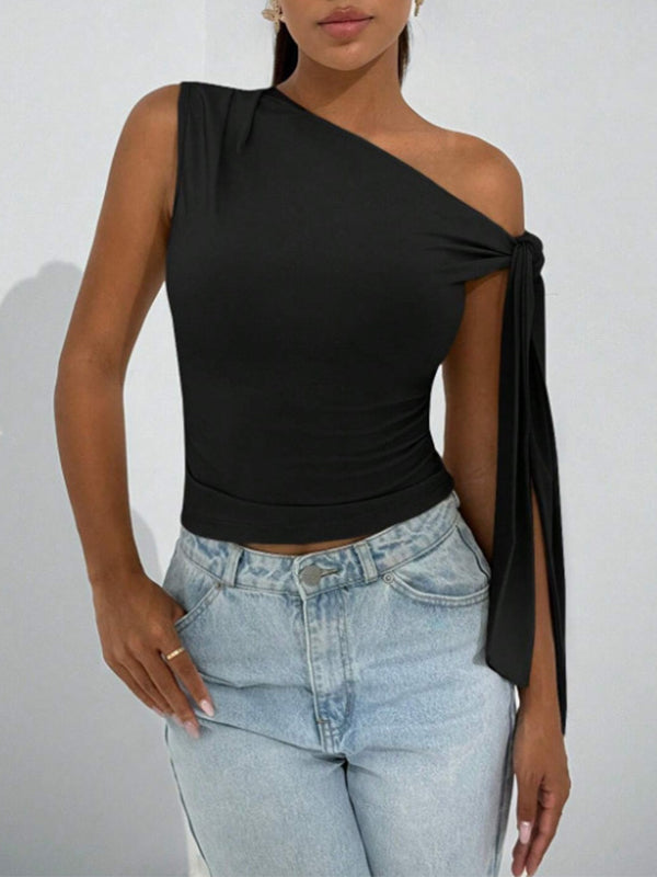 Boat-Neck Tied Tee Black