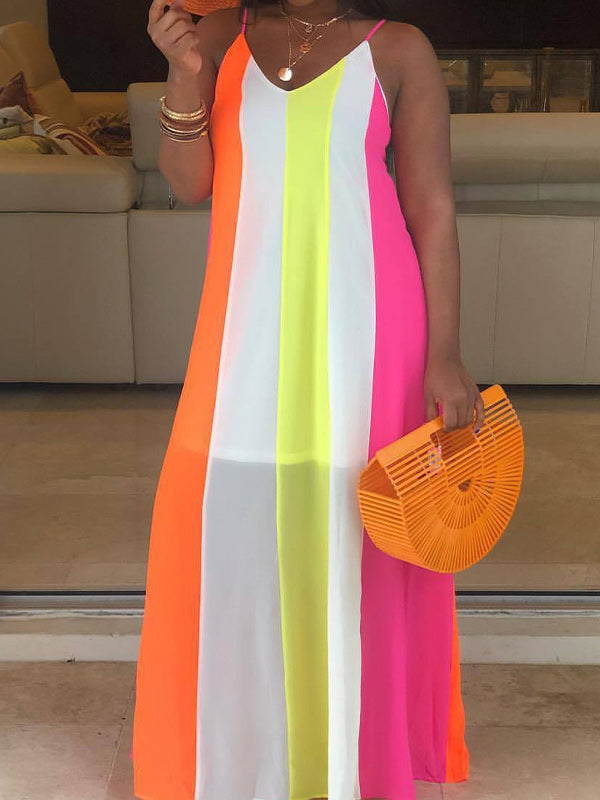 Stripe V-Neck Cami Dress Multicolor