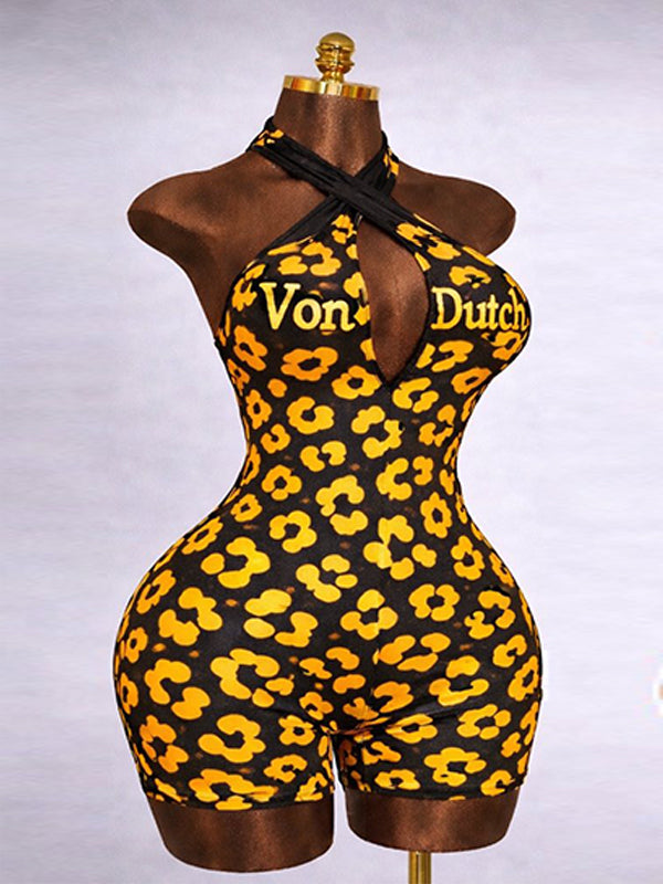 Printed Halter Romper Yellow