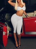 Dot Halter Bandeau Top & Capri Pants Set White