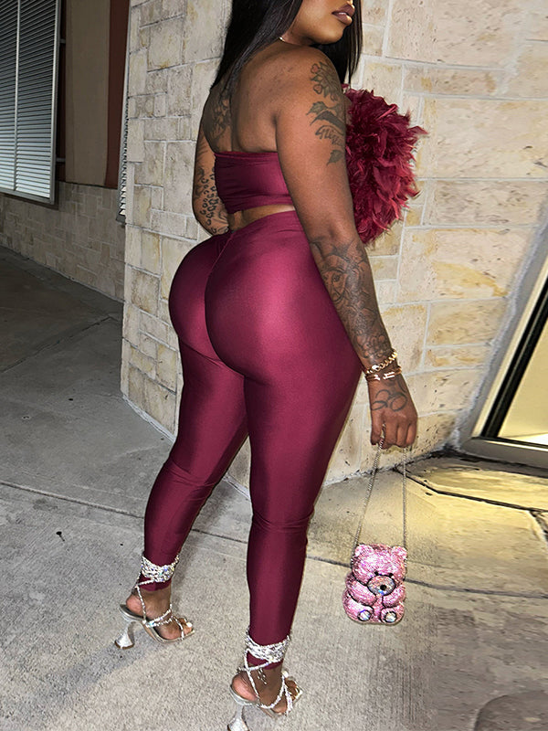 Feather Tube Top & Pants Set