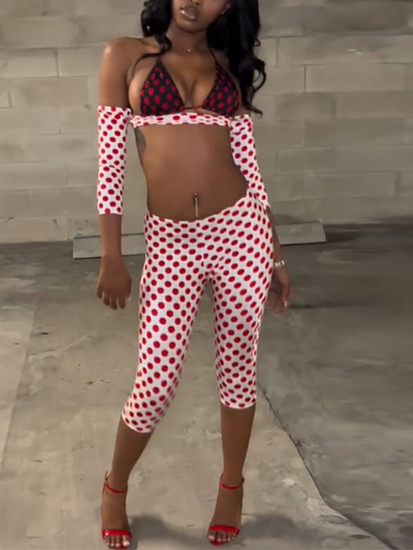 Dot Combo Halter Top & Capri Pants Set