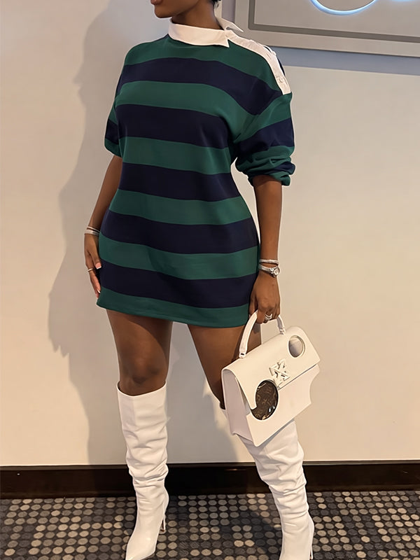 Stripe Button-Shoulder Dress