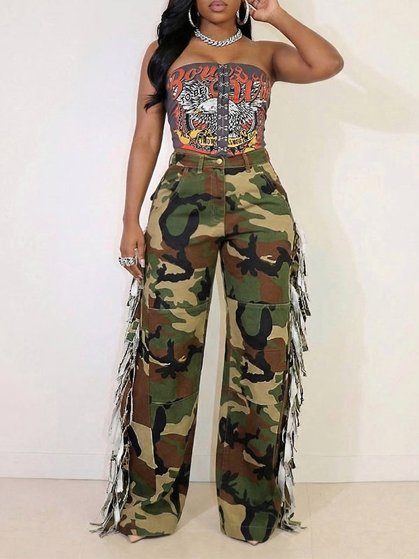 Fringe Camo Pants Olive