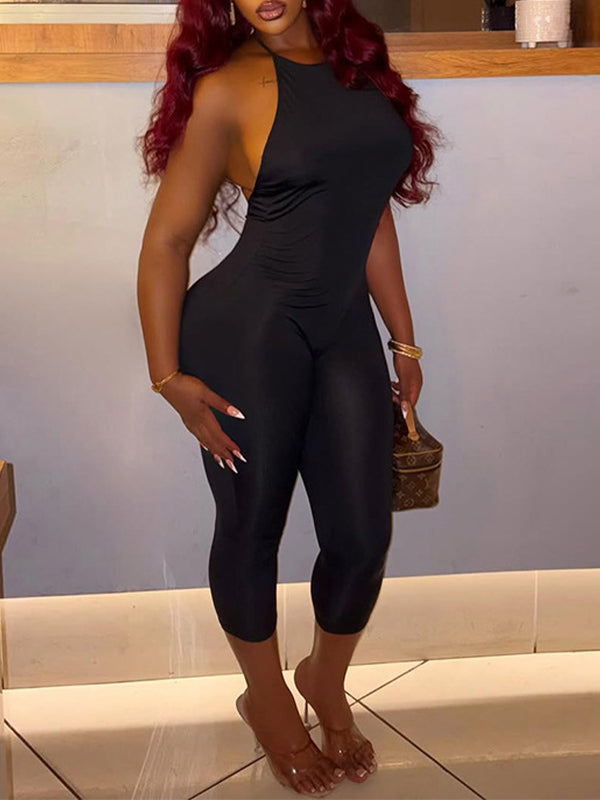 Solid Halter Skinny Jumpsuit Black