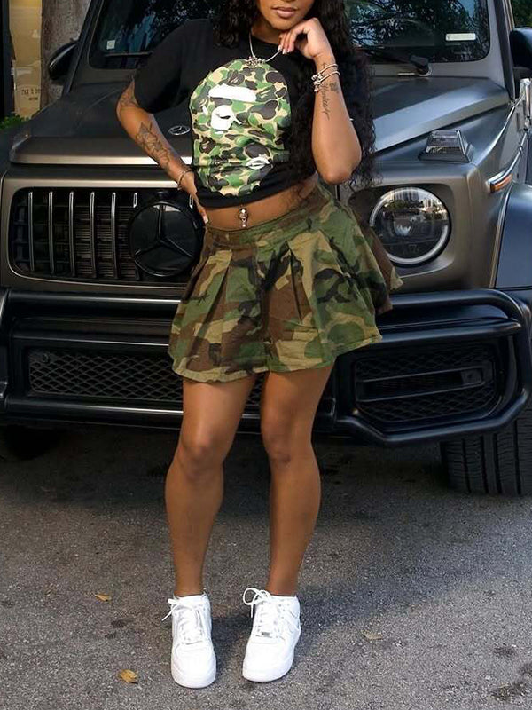 Camo Mini Skirt Olive
