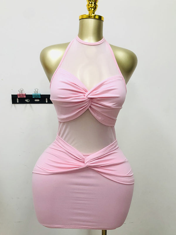 Sheer Combo Halter Dress