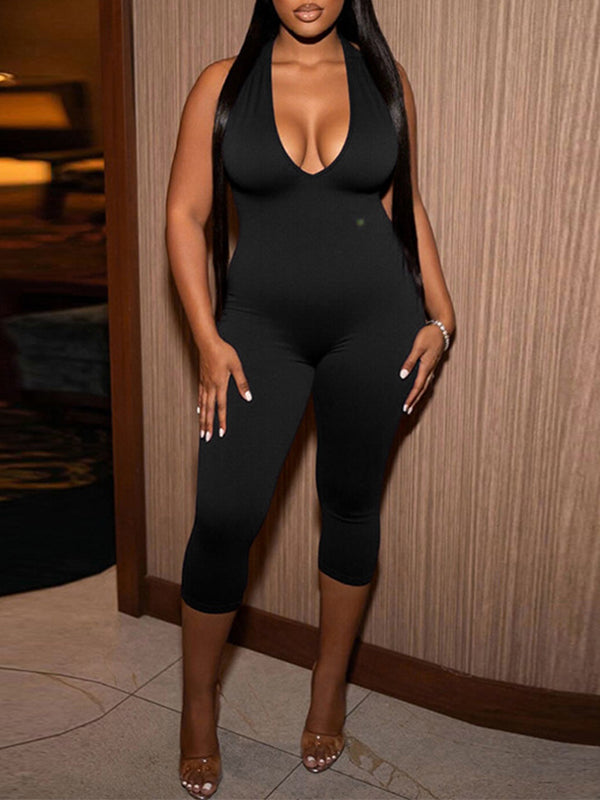 V-Neck Halter Jumpsuit Black