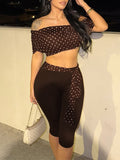 Dot Tied Top & Capri Pants Set Brown