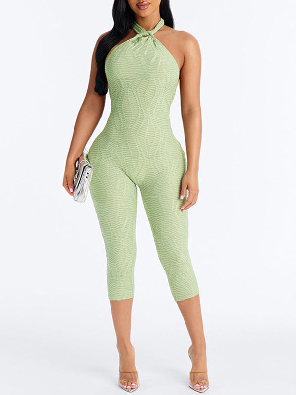 Textured Halter Capri Jumpsuit