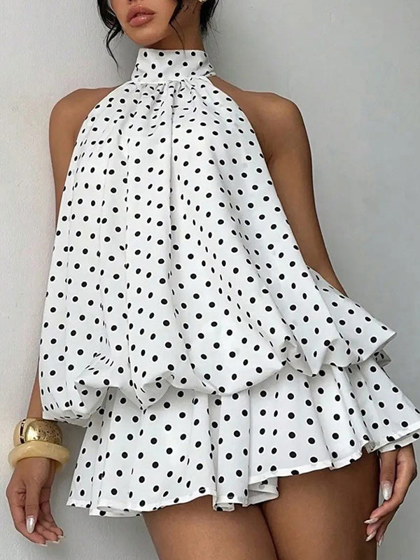 Dot Halter Ruffle Dress