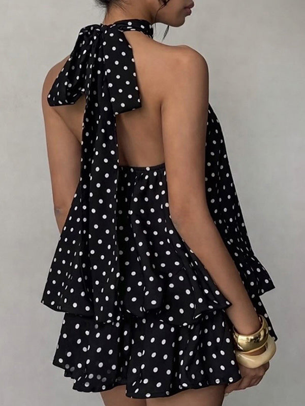 Dot Halter Ruffle Dress