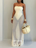 Knit Strapless Fringe Dress