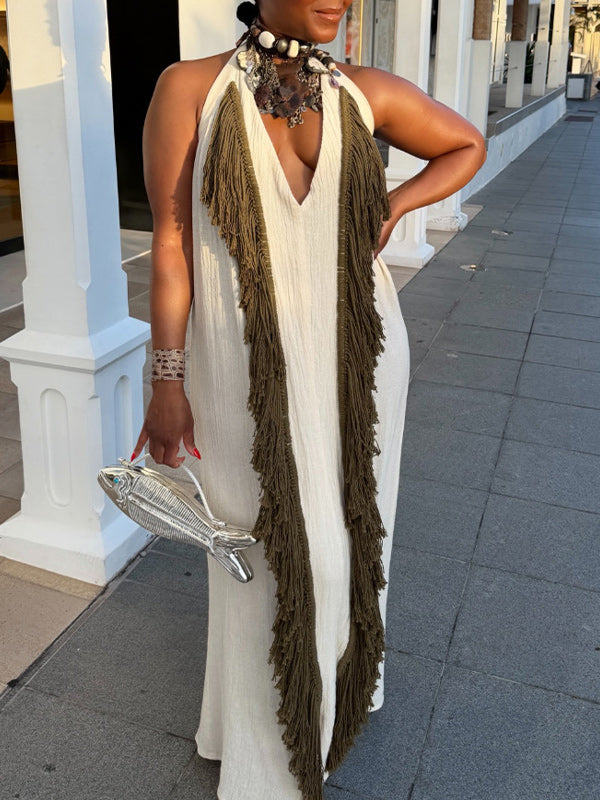 Fringe Halter Maxi Dress