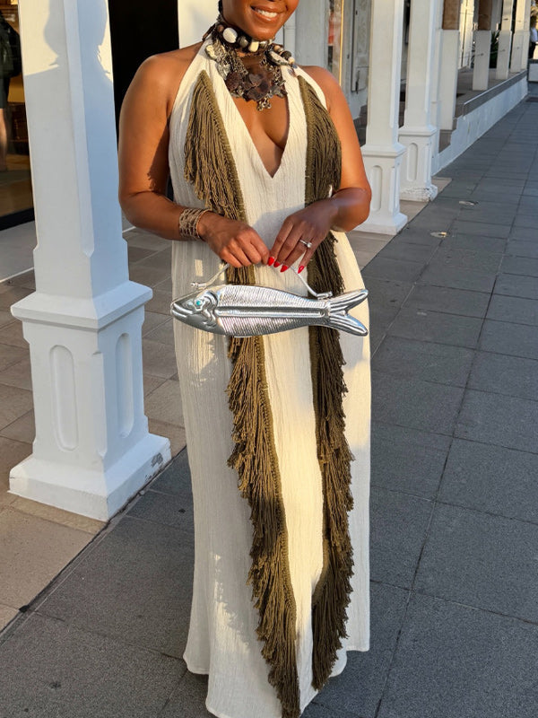 Fringe Halter Maxi Dress