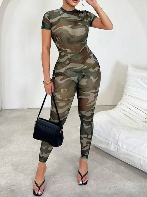 Camo-Print Sheer Jumpsuit