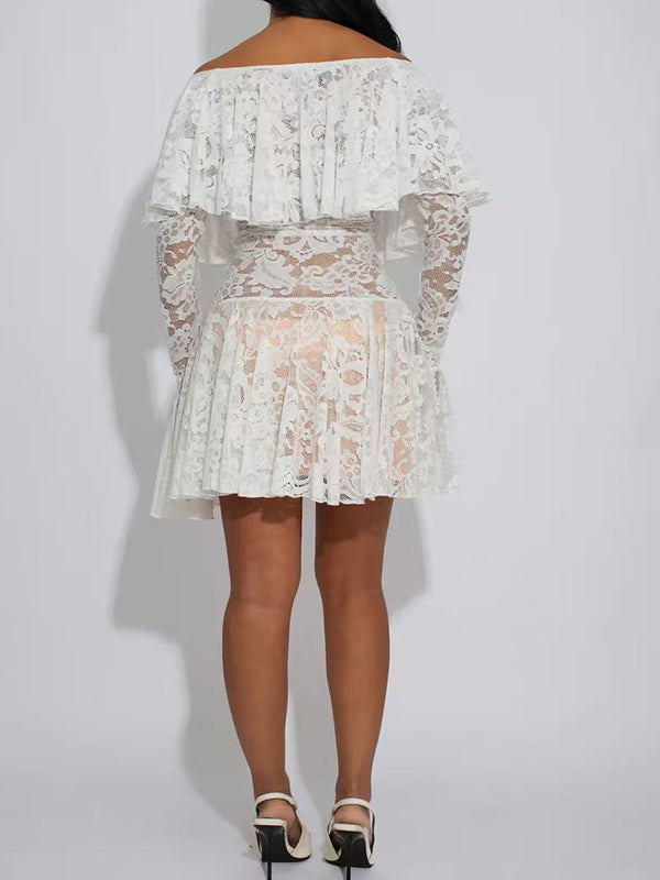 Off-Shouder Bell-Sleeve Lace Dress