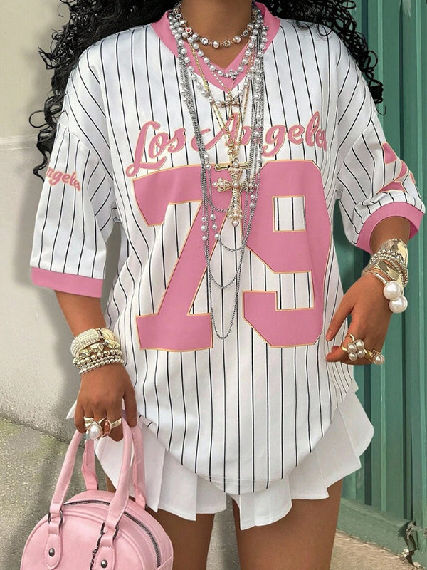 Stripe V-Neck Tee Pink