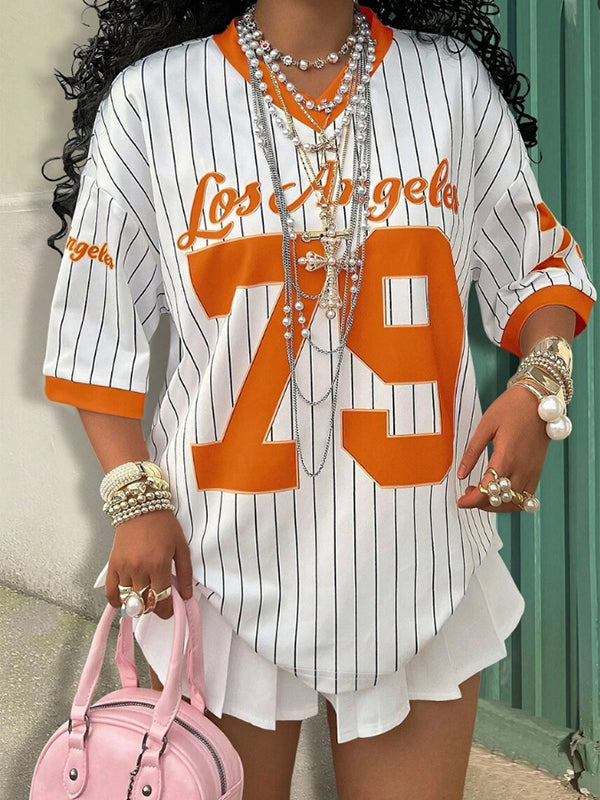 Stripe V-Neck Tee Orange