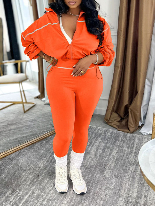 Stripe Zip-Front Jacket & Pants Set Orange