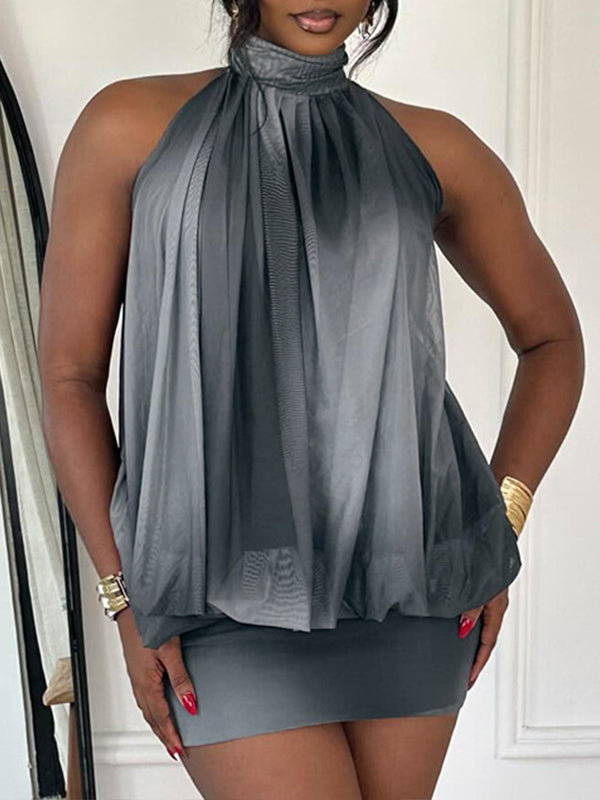 Ombre Halter Top & Skirt Set Gray