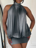 Ombre Halter Top & Skirt Set Gray